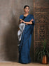 Blue Cotton Saree with Bronze & Silver Pallu